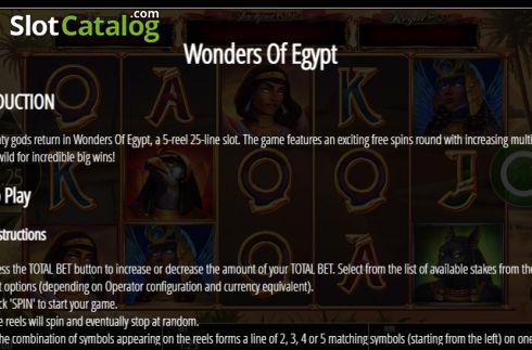 Game rules 1. Wonders of Egypt Jackpot King slot