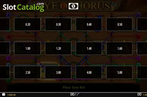 Bets Screen. Eye of Horus Fortune Play slot