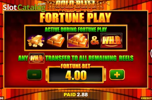 Fortune Bet Game Screen. Gold Blitz Free Spins slot
