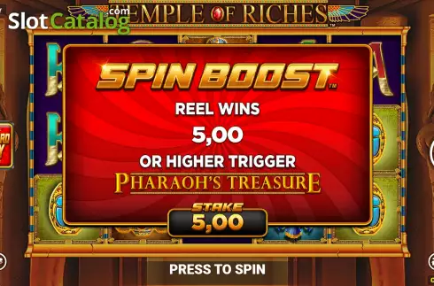 Spin Boost Feature Screen. Temple of Riches Spin Boost slot