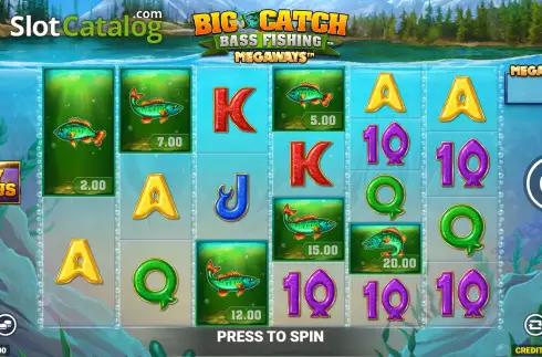 Game Screen. Big Catch Bass Fishing Megaways slot