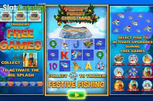 Intro screen. Fishin’ Frenzy Christmas slot