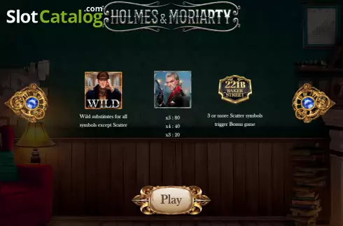 PayTable screen. Holmes and Moriarty slot