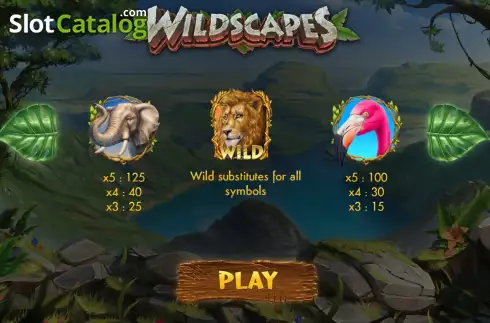 PayTable screen. Wildscapes slot