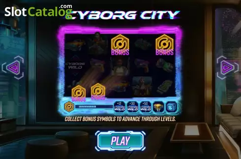 Game Features screen. Cyborg City slot