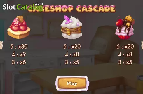 PayTable screen 3. Cakeshop Cascade slot