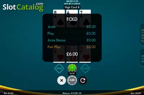 Win screen. Three Card Poker (Boldplay) slot