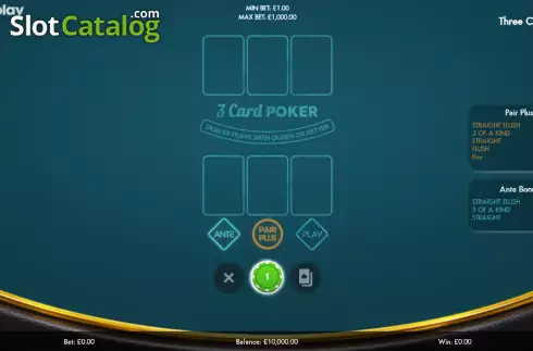 Game screen. 3 Card Poker (Boldplay) slot