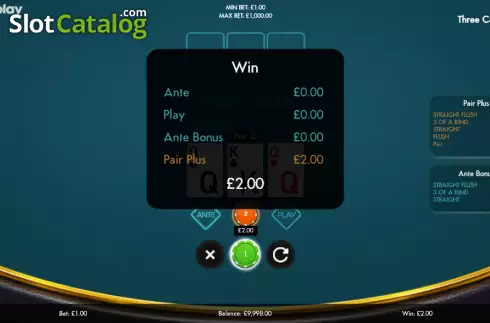 Win screen. 3 Card Poker (Boldplay) slot
