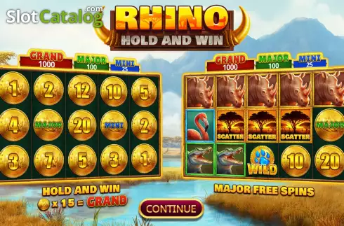 Start Screen. Rhino Hold and Win slot