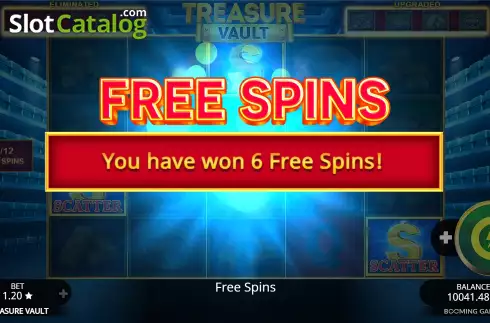 Free Spins Gameplay Screen. Treasure Vault slot