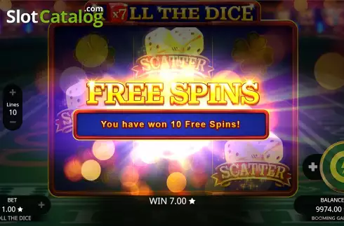 Free Spins Win Screen 2. Roll the Dice (Booming Games) slot