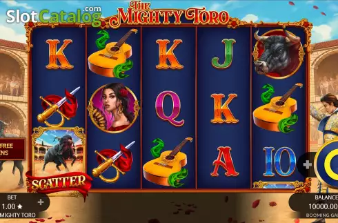 Game Screen. The Mighty Toro slot