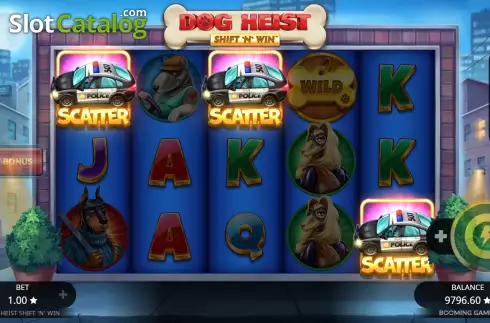 Bonus Game Win Screen. Dog Heist Shift 'N' Win slot