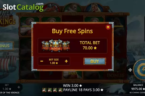 Buy Feature Screen. Power of the Vikings slot