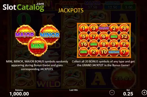 Jackpots Screen. Golden Dancing Lion slot