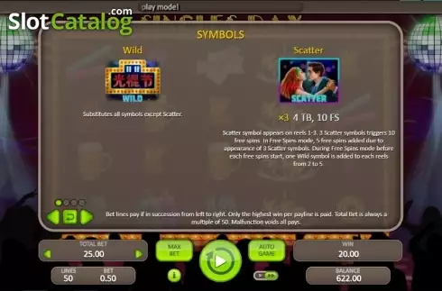 Paytable 1. Singles Day (Booongo) slot