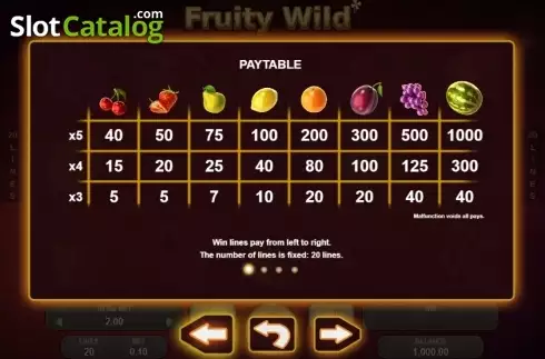 Paytable 1. Fruity Wild slot