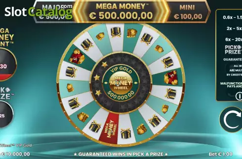 Game screen. Mega Money Wheel VIP Gold slot