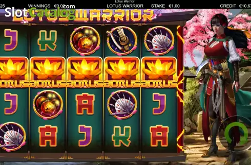 Samurai Free Spins Win Screen. Lotus Warrior slot