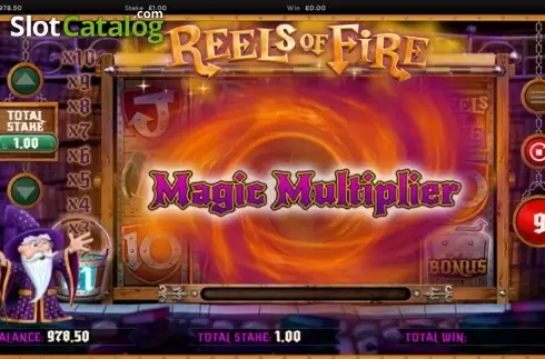 Magic multiplier screen. Reels of Fire slot