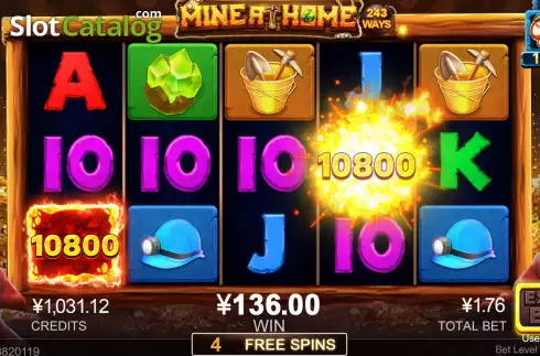 Free Spins Gameplay Screen. Mine at Home slot