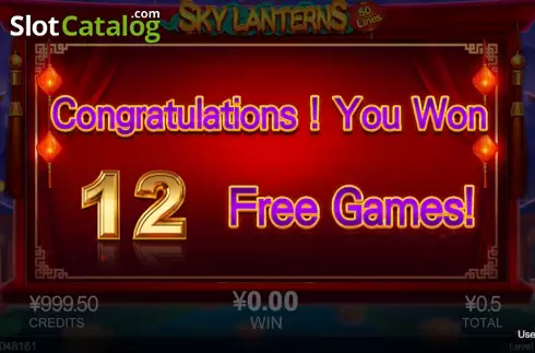 Free Games screen. Sky Lanterns (CQ9Gaming) slot