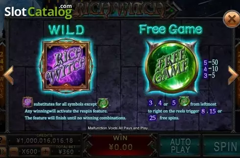 Wild & Scatter. Rich Witch slot