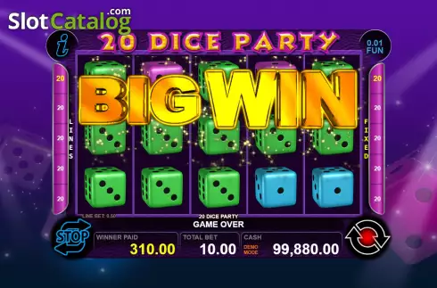 Big Win Screen. 20 Dice Party slot