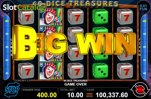 Big Win Screen 2. 40 Dice Treasures slot