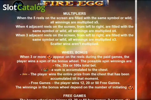 Features screen. Fire Egg slot
