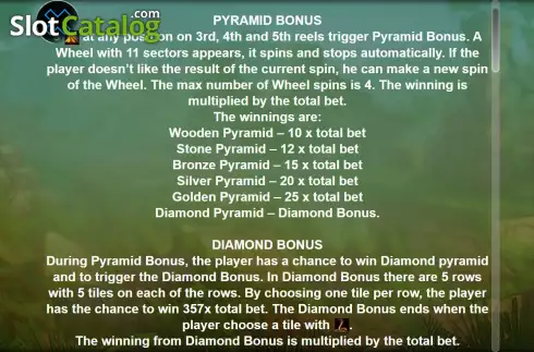 Pyramid Bonus screen. Aztec Gold 20 slot