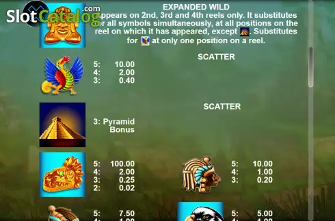 Paytable screen. Aztec Gold 20 slot