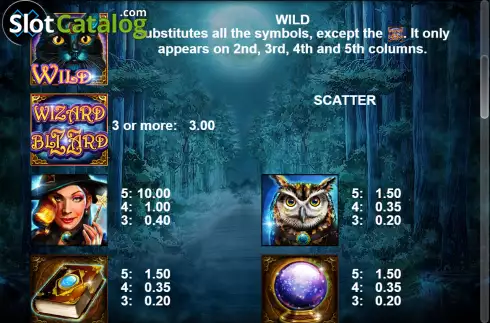 Paytable screen. Wizard Blizzard x5 slot
