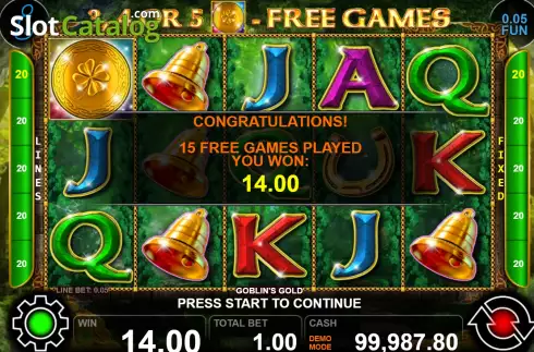 Win Free Spins screen. Goblin's Gold (Casino Technology) slot