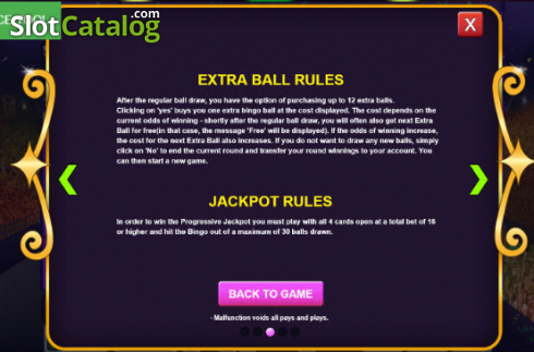 Jackpot Rules Screen. Bingo Samba Rio slot