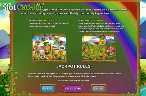 Jackpot Rules Screen. Bingo Trevo da Sorte slot