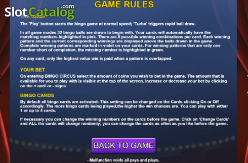 Game Screen. Bingo Circus (Caleta Gaming) slot