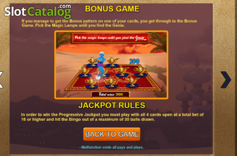 Jackpot Screen. Bingo Genio slot