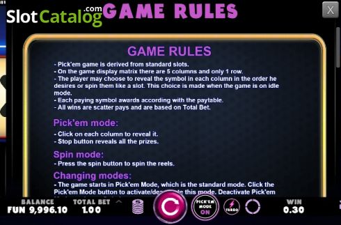 Game rules 1. Pick' Em Fruits slot