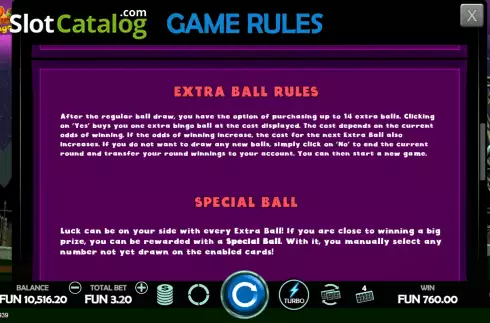 Special balls screen. Bingo Halloween slot
