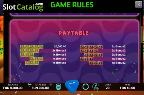 Paytable screen 3. Carnival Beauties slot