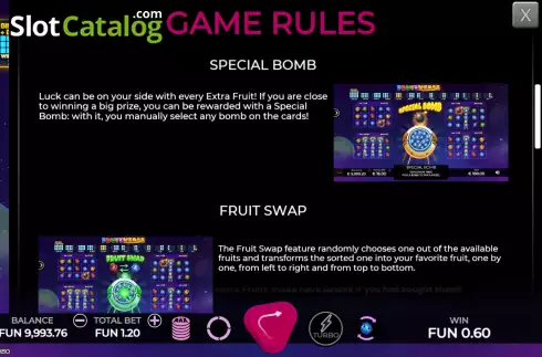 Game Rules screen 2. Fruitverse slot