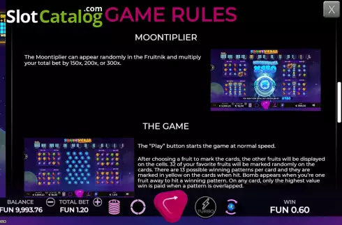 Game Rules screen 3. Fruitverse slot