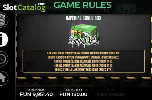 Bonus screen. Imperial: Operation Rio slot