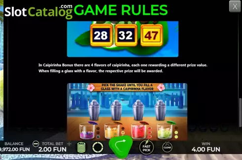 Game Rules screen 2. Caipirinha Keno slot