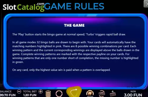 Game Rules screen. Piggy Show Bingo slot