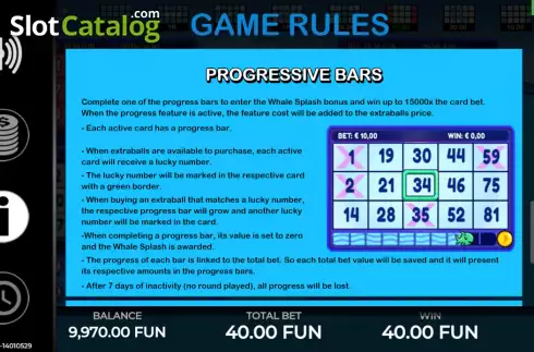 Progressive Bars screen. @Whale Bingo slot