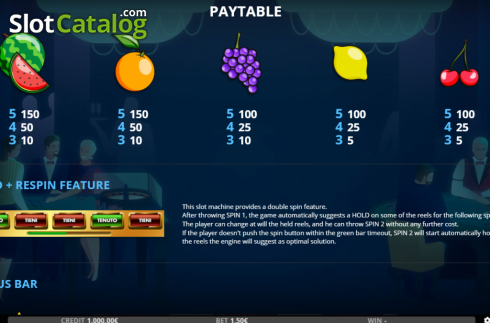 Paytable screen 2. Video Bar slot