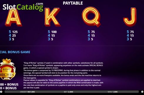 Paytable 2. King of Riches slot